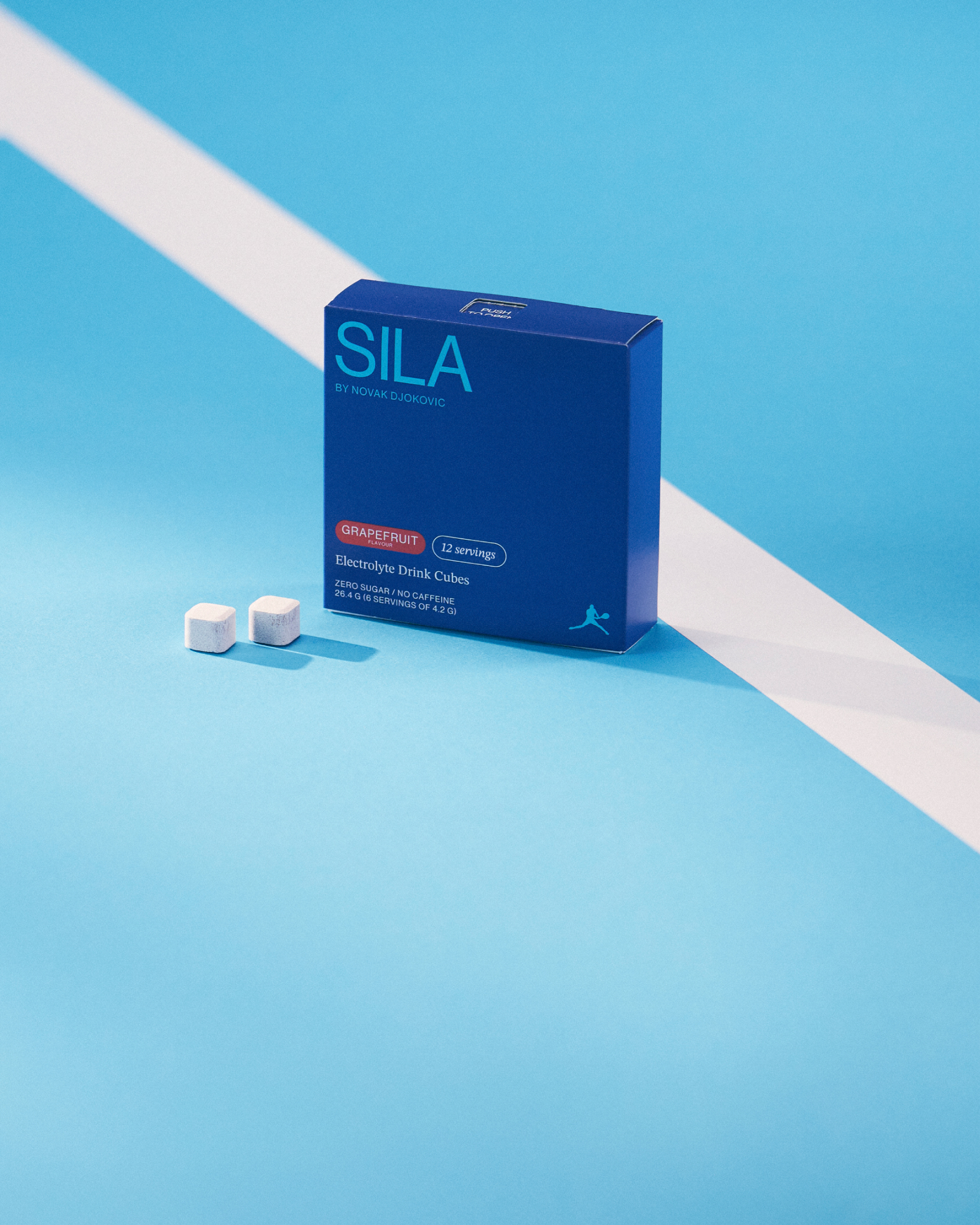 SILA Grapefruit electrolyte cubes in a blue box, designed for high performance and hydration recovery.