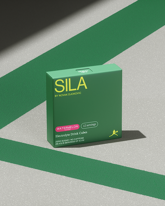 SILA Watermelon electrolyte drink in a green box with yellow text, designed for high performance and effective hydration.